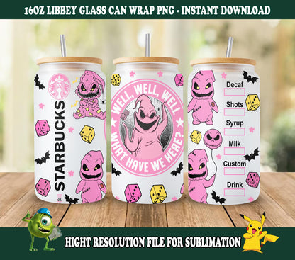 Cartoon Tumbler Wrap, 16oz Dosenglas, Halloween Dosenglas, Libbey Glasdose, Spooky Vibes, Spooky Season, Horrorfilm, Horror Can Glass Png