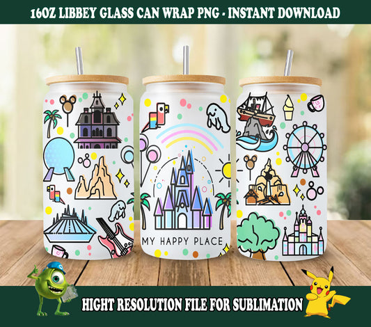 Magic Castle Tumbler Wrap, 16oz Libbey Dosenglas, Cartoon Tumbler Wrap, magisches Königreich, magisches Dosenglas, glücklichster Ort Dosenglas, PNG-Download