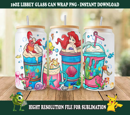 Ariel Tumbler Wrap, Princess Coffee Tumbler Wrap, 16oz Dosenglas, Skinny Tumbler Wrap, Dosenglas, Png-Download