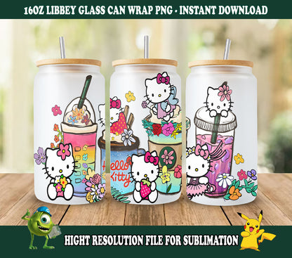 16oz Libbey Wrap, Cartoon Spring Flowers, Png Sublimation Design 5