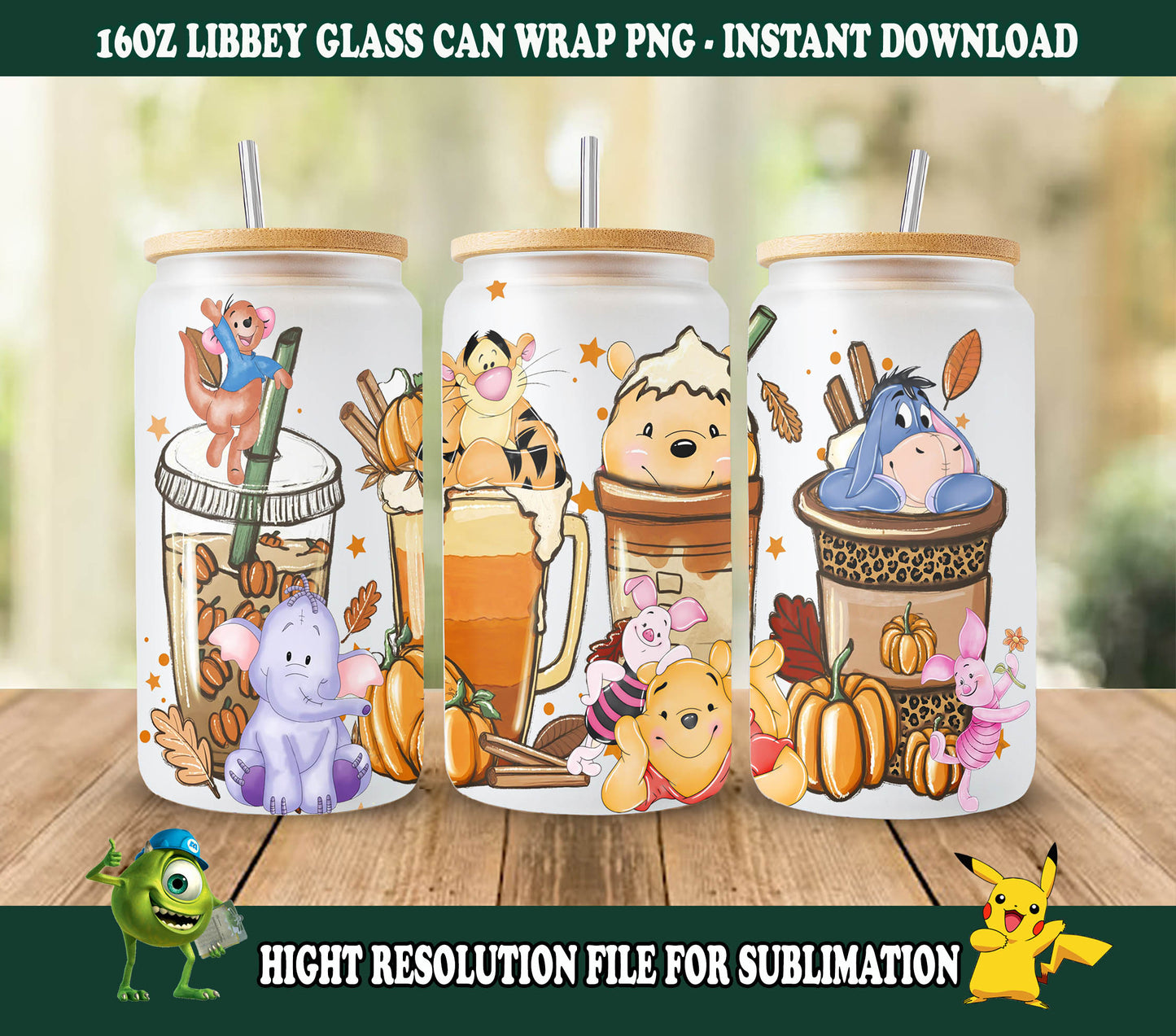 Bundle Cartoon Kaffee Png, Halloween Kaffee, Weihnachtskaffee, Bundle Png, Weihnachtsstimmung, Herbstkaffee, Gruselige Jahreszeit Png Instant Download, Pooh Dose Glas