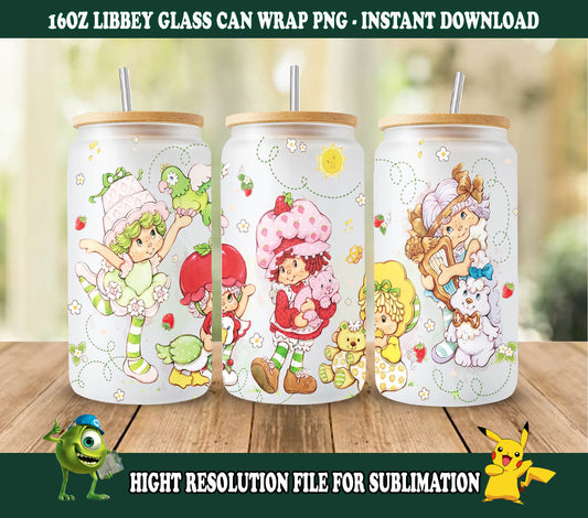 Erdbeerglasdose Png, Cartoon 80er Jahre Dosenglas, 80er Cartoons png, Regenbogenmädchen Libbey Glasdose 16oz, Retro 80er Cartoons Tumbler Wrap