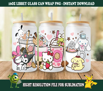 16oz Libbey Wrap, Cartoon Spring Flowers, Png Sublimation Design 2