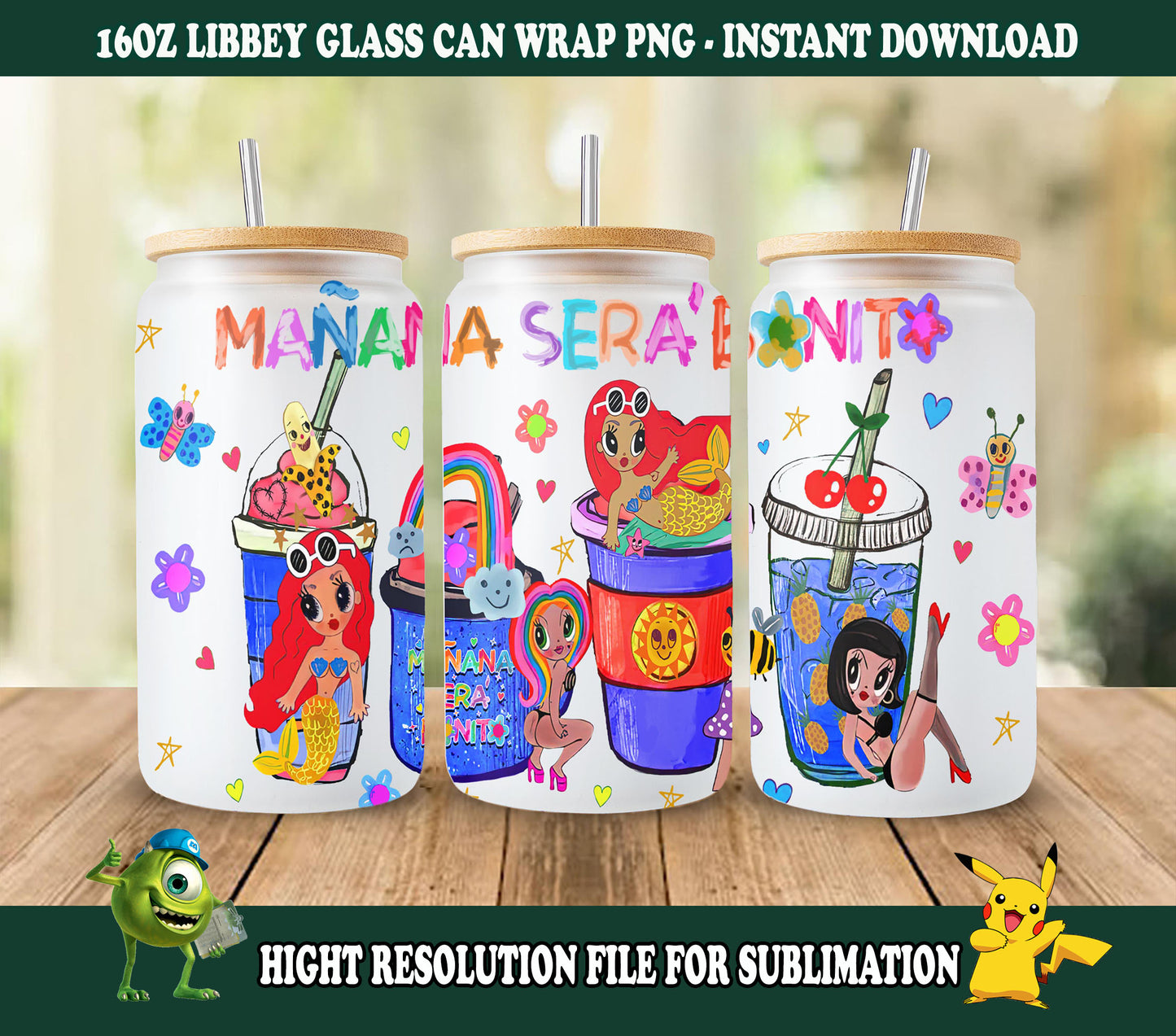 16 oz glass can wrap, Manana Sera Png 9