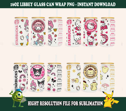 Bundle Kawaii Kitty Kaffeebecher Wrap, Kitty Kaffee, Kitty 16oz Dose Glas Wrap, Kitty Tumbler Wrap, Pink Cat Tumbler, Sofortiger Download