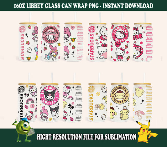 Bundle Kawaii Kitty Kaffeebecher Wrap, Kitty Kaffee, Kitty 16oz Dose Glas Wrap, Kitty Tumbler Wrap, Pink Cat Tumbler, Sofortiger Download