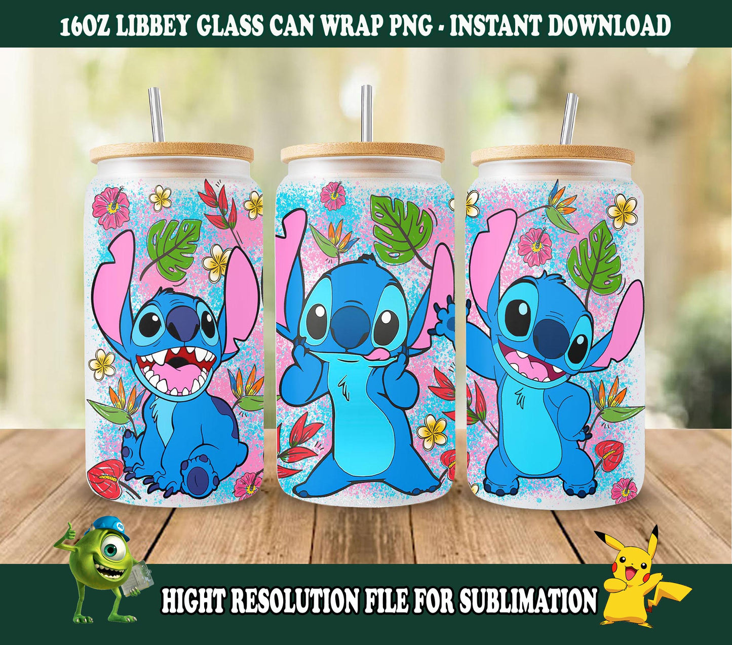 Stitch Can Glass Wrap, 16oz Dosenglas, Libbey Can Glass, Stitch Tumbler Wrap, Cartoon Tumbler Wrap, Full Tumbler Wrap, PNG Sofort Download