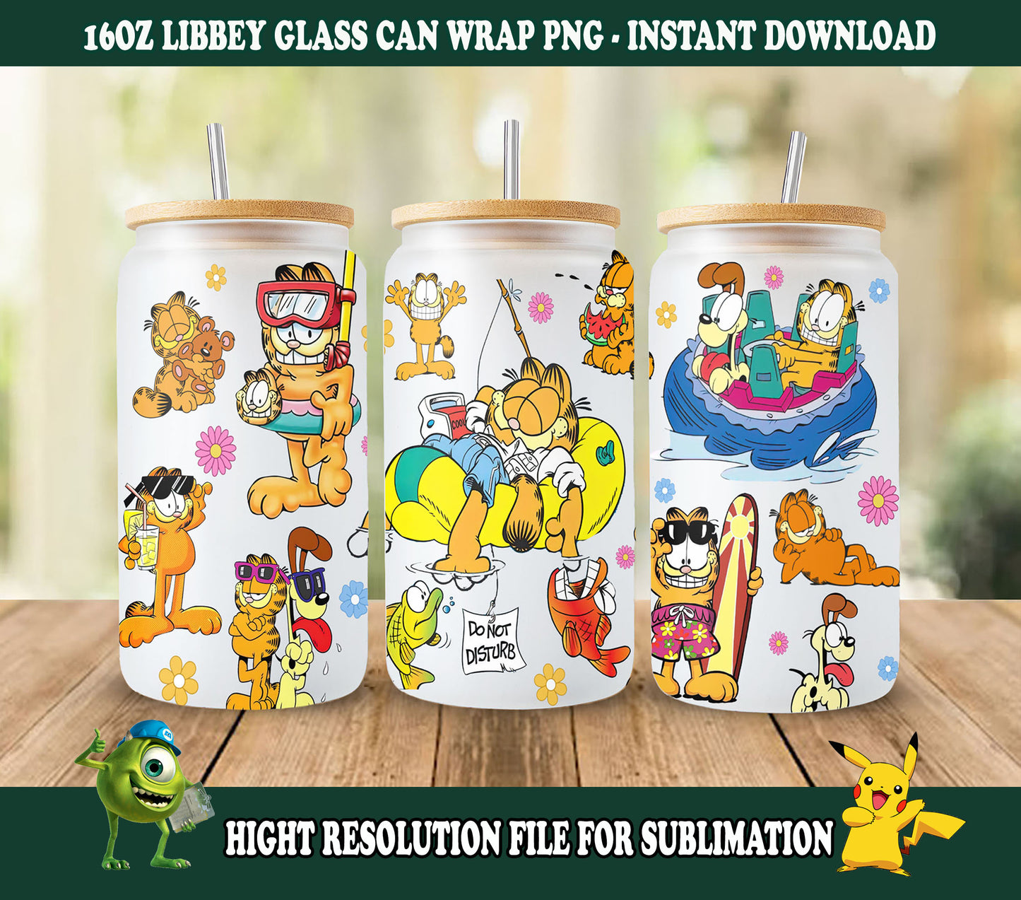 Garfield Cat Cartoon 80er Jahre Glasdose, 80er Cartoons png, Garfield Summer Libbey Glasdose, Retro 80er Cartoons Wrap, Garfield Swimmingpool