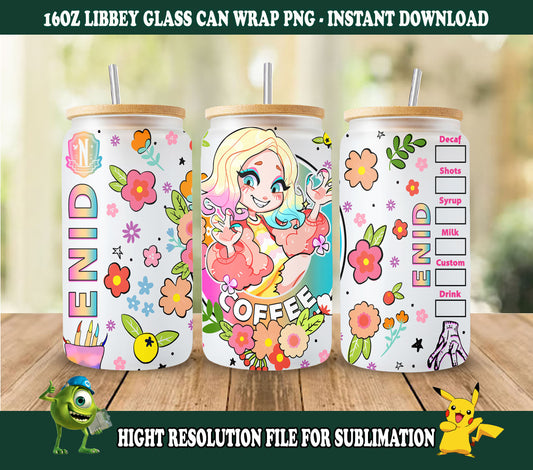 Enid Tumbler Wrap, Wednesday Addams Png, 16oz Dosenglas, Magisches Schulsublimationsdesign, PNG, digitaler Download