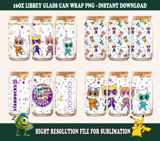 Superkitties Pounce Bundle Png, Superkitties Png, 16oz Dose Glas, Dose Glas Wrap, Bitsy Cat, Ginny Cat, Buddy Cat, Sparks, Junior Superkities 