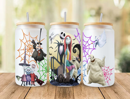 Gruseliger Film Nightmare Tumbler Wrap, 16oz Dosenglas, Jack und Sally Full Tumbler Wrap, Sublimationsdesign, Boo Bash, Jack Skellington Dosenglas 2 