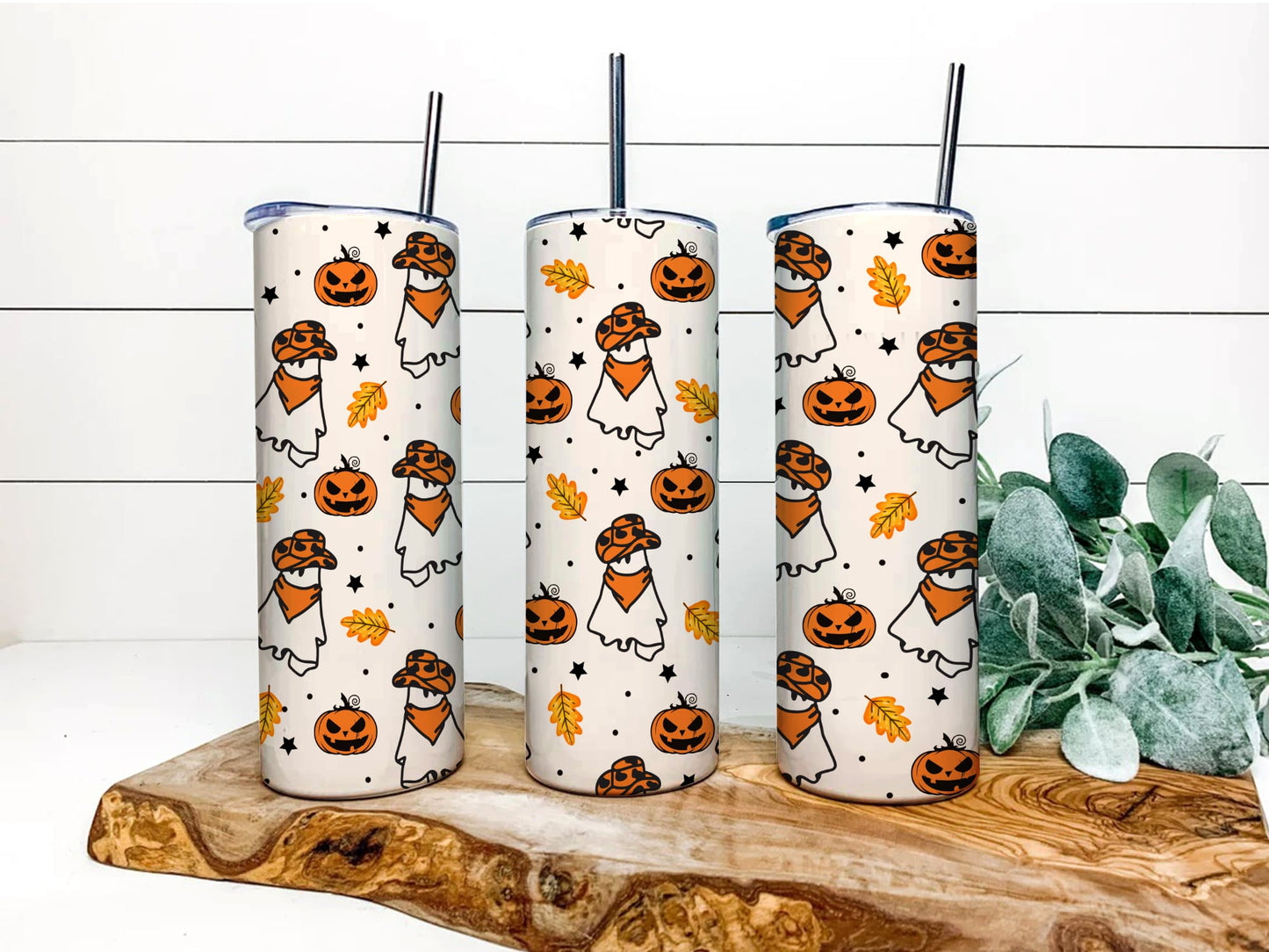 Halloween Western Geist, Kids Boo Cowboy, 20 Oz Skinny Sublimation Tumbler Wrap, Digital Design PNG Tumbler Datei Download