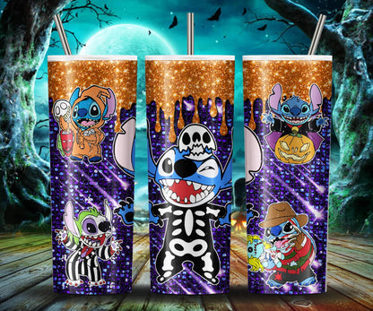 Cartoon Charakter Stitch Glitzer 20oz Tumbler Wrap, Stitch 20oz Skinny Tumbler Wrap, 20oz Tumbler PNG Sublimation Sofort Digital Download