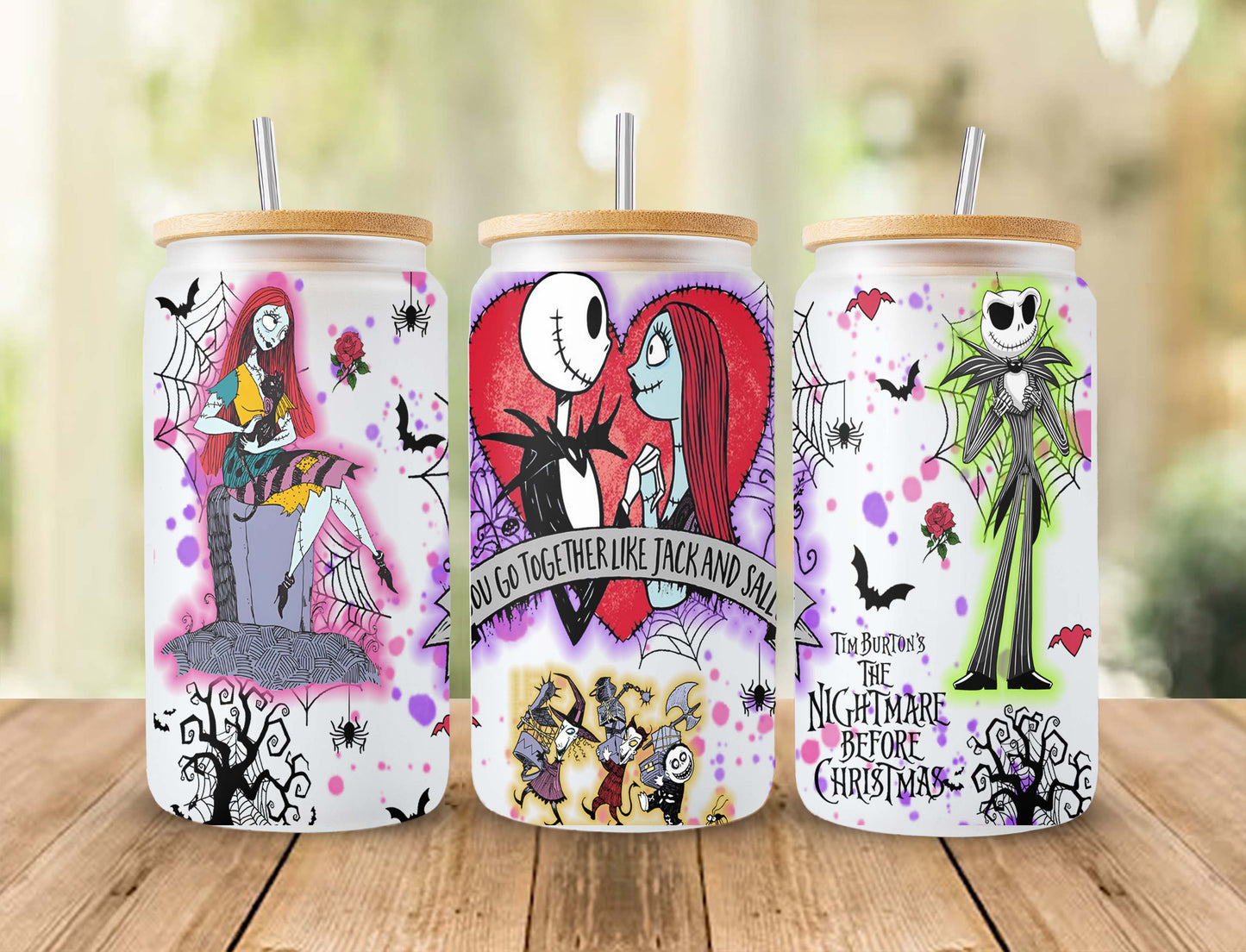 Gruseliger Film Nightmare Tumbler Wrap, 16oz Dosenglas, Jack und Sally Full Tumbler Wrap, Sublimationsdesign, Boo Bash, Jack Skellington Dosenglas 2 