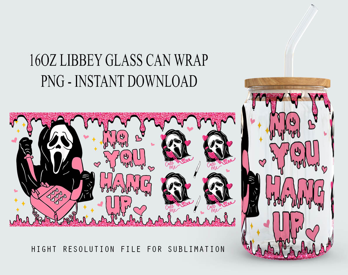 Nein, du hängst auf, 16oz Libbey Dose Cartoon png, Schrei Geist Gesicht Halloween Horror 16oz Libbey Glas Dose Wrap, Horror Film Tumbler 16oz