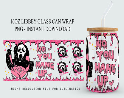 Nein, du hängst auf, 16oz Libbey Dose Cartoon png, Schrei Geist Gesicht Halloween Horror 16oz Libbey Glas Dose Wrap, Horror Film Tumbler 16oz