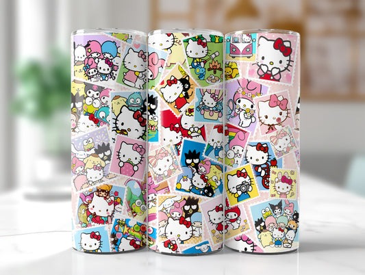 Kawaii Pink Kitty Tumbler Wrap, Kitty 20 oz Tumbler Sublimation, Kitty And Friends Coffee Wrap, Hello Cat PNG, KItty Cup Wrap, Cartoon Wrap - VartDigitals