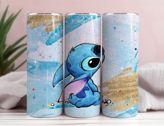 Cartoon Stitch Farbspritzer Becher PNG, 20oz Skinny Tumbler, Sublimation Tumbler, Stitch Frühling, Stitch Valentine Tumbler 1