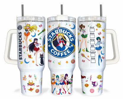 Anime Sailor Girls Tumbler Wrap, Libbey 40oz Tumbler Design, Anime Tumbler - Sublimation Design digitaler Download - PNG aktiv