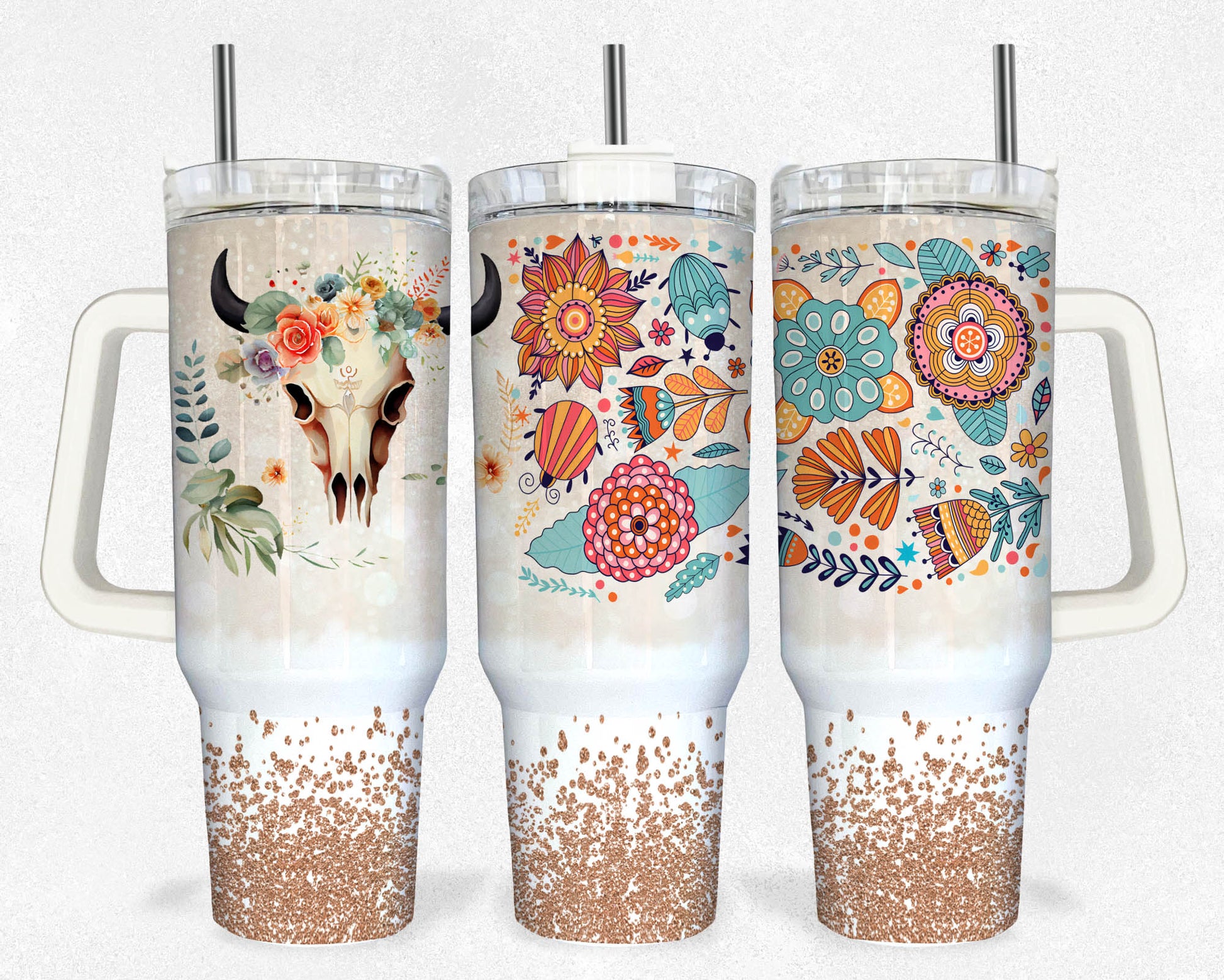 Baby Highland Cow In a Bucket 40 oz Tumbler Wrap Boho Flowers Tumbler Sublimation Designs 40oz Quencher Tumbler Wrap, Highland Cow PNG - VartDigitals