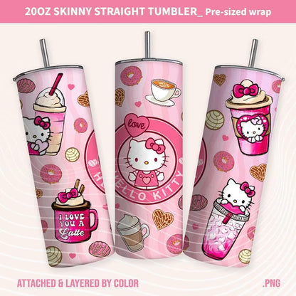 Kawaii Kitty Tumbler, Kitty Valentine, Kitty Coffee, 20oz Straight Skinny Wrap, Pink Cat Tumbler, Png Sublimation Design, Digital Download - VartDigitals