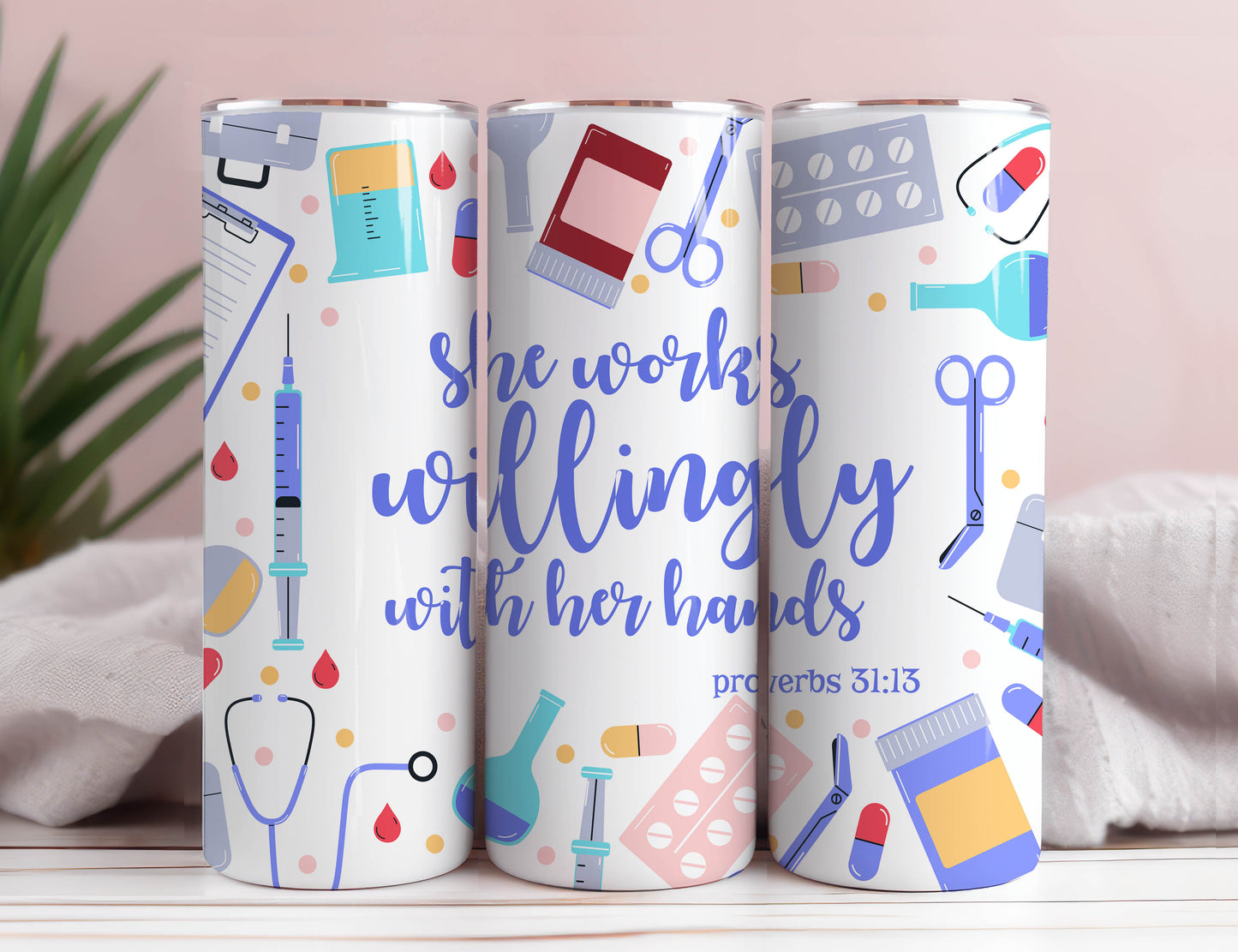 She Works Willingly With Her Hands Design 20oz Skinny Tumbler