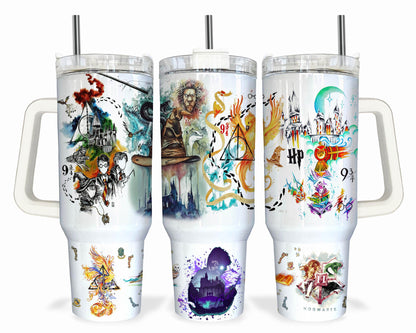 Magischer Zauberer 40oz Tumbler PNG, HP Quencher Tumbler Sublimation, Zauberer Tumbler Png, Potterhead Tumbler, Magic Wrap, Full Tumbler Wrap