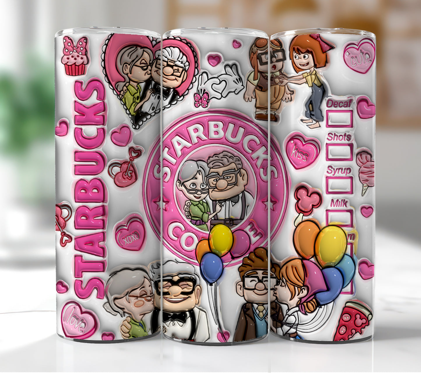 3D Inflated Carl Ellie Valentine Coffee Tumbler Wrap, 3D Up Movie Valentine Tumbler Png, 20 oz Skinny Love Tumbler Png, Heart Tumbler Png - VartDigitals