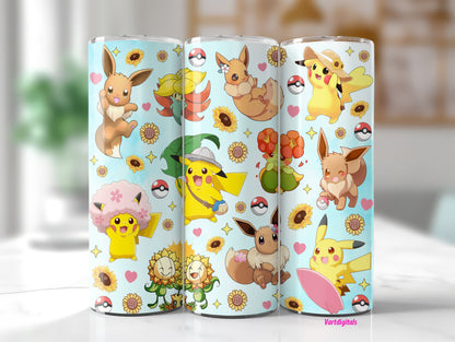 Cartoon Spring Can Glass, Gotta Catch 'em All Can Glass, Poke Glass Can Wrap, Pokemon Libbey Can Glass 16oz, 20oz Skinny Tumbler