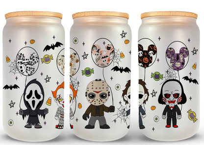 Horror-Png, Horror-Figuren 16oz Libbey-Dose aus Glas, Horror-Figuren voller Glasdose, lustige Horror-Tumbler-Wrap, Horror-Sublimation