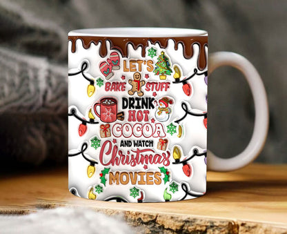 3D Christmas Hot Cocoa Inflated Mug Wrap, Let's Bake Stuff Christmas Mug Png, 3D Xmas Puffy 11oz 15oz Mug, Puffy Christmas Mug Wrap - VartDigitals