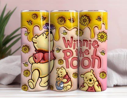 20 oz Cartoon 3D Bär Aufgeblasener Becher Png Tumbler Wraps, Aufgeblasene 20oz Sonnenblumen Skinny Sublimation Digitale Downloads 3D Puffy Bear Design