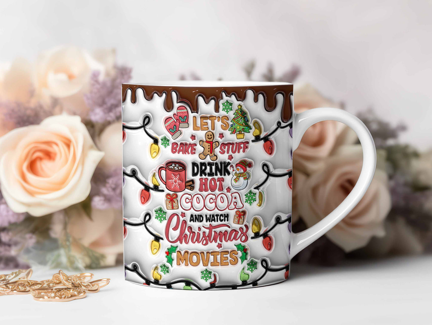 3D Christmas Hot Cocoa Inflated Mug Wrap, Let's Bake Stuff Christmas Mug Png, 3D Xmas Puffy 11oz 15oz Mug, Puffy Christmas Mug Wrap - VartDigitals