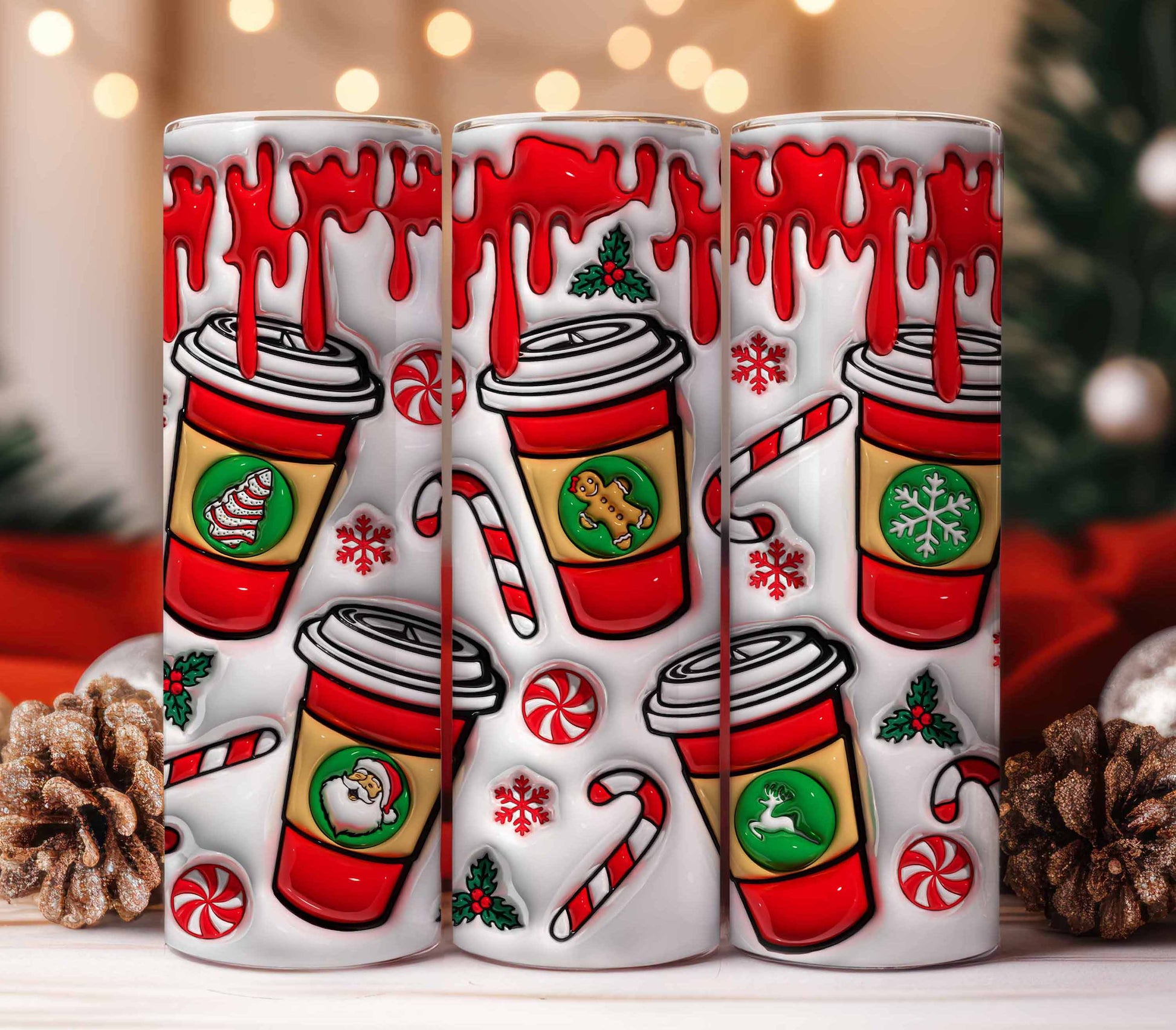 3D Christmas Coffee Inflated Tumbler Wrap, 3D Puffy Gingerbread, Sweet But Twisted, 3D Santa Claus Wrap,Xmas Snack Puff, Xmas Tree Cake Puff - VartDigitals