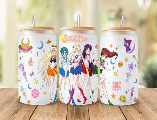 Anime Sailor Girls Tumbler Wrap, Libbey 16ozGlass Dose Design, Anime Tumbler - Sublimation Design Digitaler Download