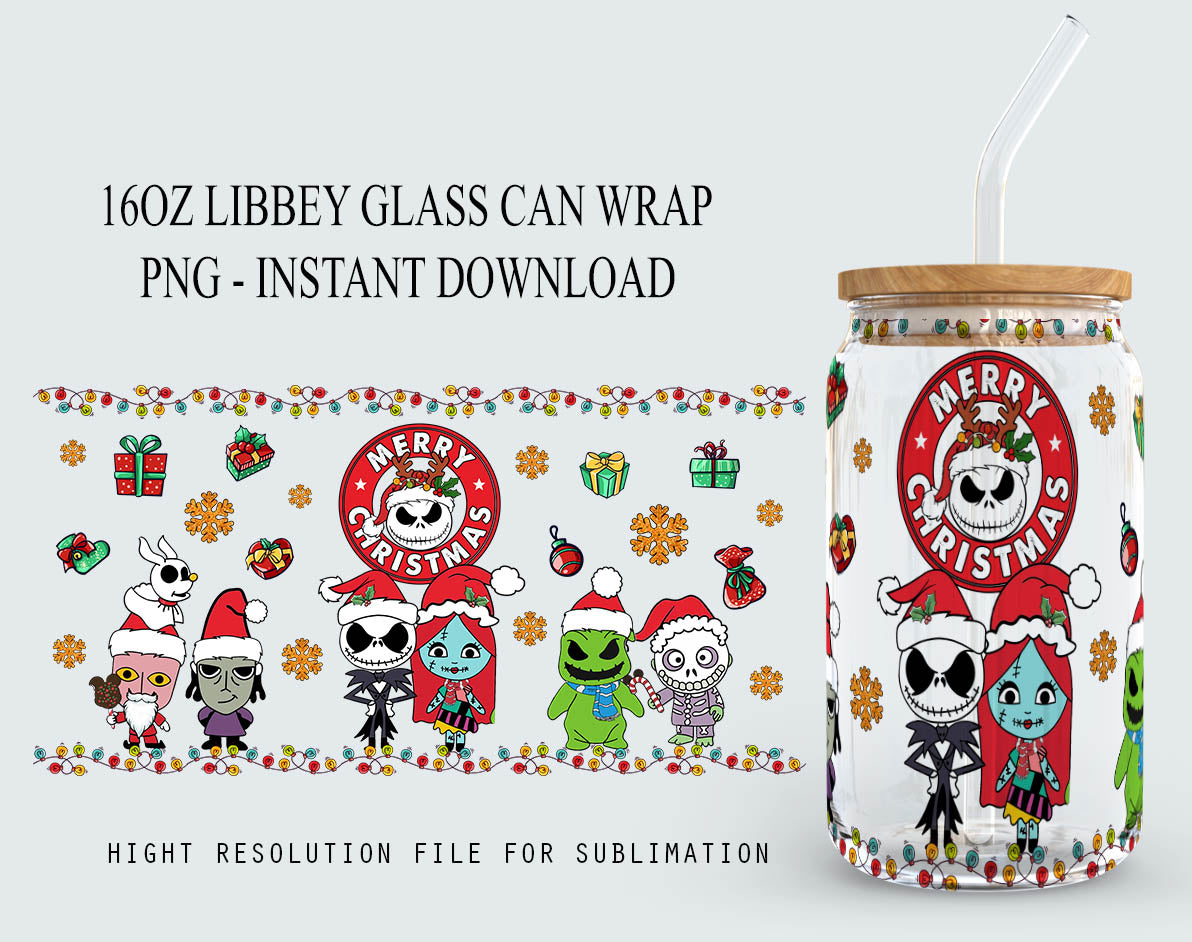 Cartoon Weihnachtsbecher Wrap, 16oz Dosenglas Wrap, Frohe Weihnachten Dosenglas, My Day Libbey Dosenglas, Weihnachtsstimmung, Weihnachtsstich Wrap 2