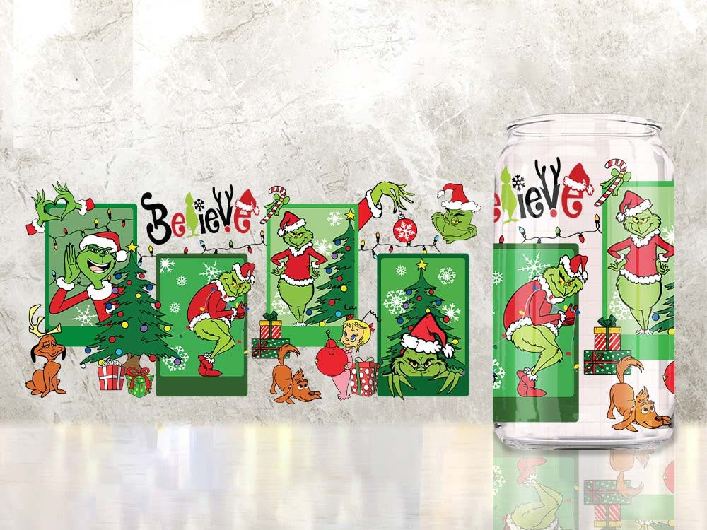 Cartoon Christmas Tumbler Wrap, 16oz Can Glass Wrap, Merry Christmas Can Glass, Libbey Can Glass, Christmas Vibes, Christmas Watercolor Wrap - VartDigitals