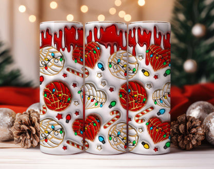 3D Christmas Conchas Cafecito y Chisme Inflated Tumbler Wrap, Concha Lights Christmas Puffy 20oz Tumbler Wrap, Xmas Conchas Mexicanas - VartDigitals