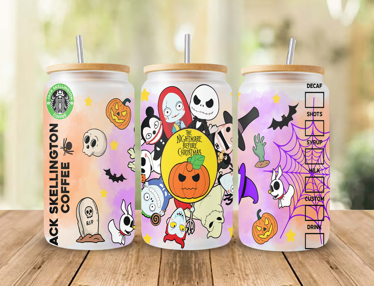 Gruseliger Film Nightmare Tumbler Wrap, 16oz Dosenglas, Jack und Sally Full Tumbler Wrap, Sublimationsdesign, Boo Bash, Jack Skellington Dosenglas 2 