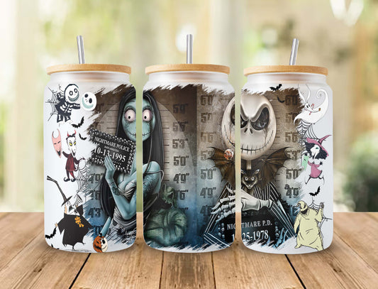 Gruseliger Film Nightmare Tumbler Wrap, 16oz Dosenglas, Jack und Sally Full Tumbler Wrap, Sublimationsdesign, Boo Bash, Jack Skellington Dosenglas 2 