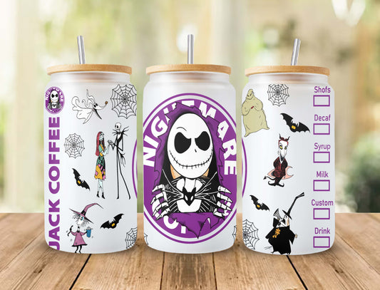 Gruseliger Film Nightmare Tumbler Wrap, 16oz Dosenglas, Jack und Sally Full Tumbler Wrap, Sublimationsdesign, Boo Bash, Jack Skellington Dosenglas 2 