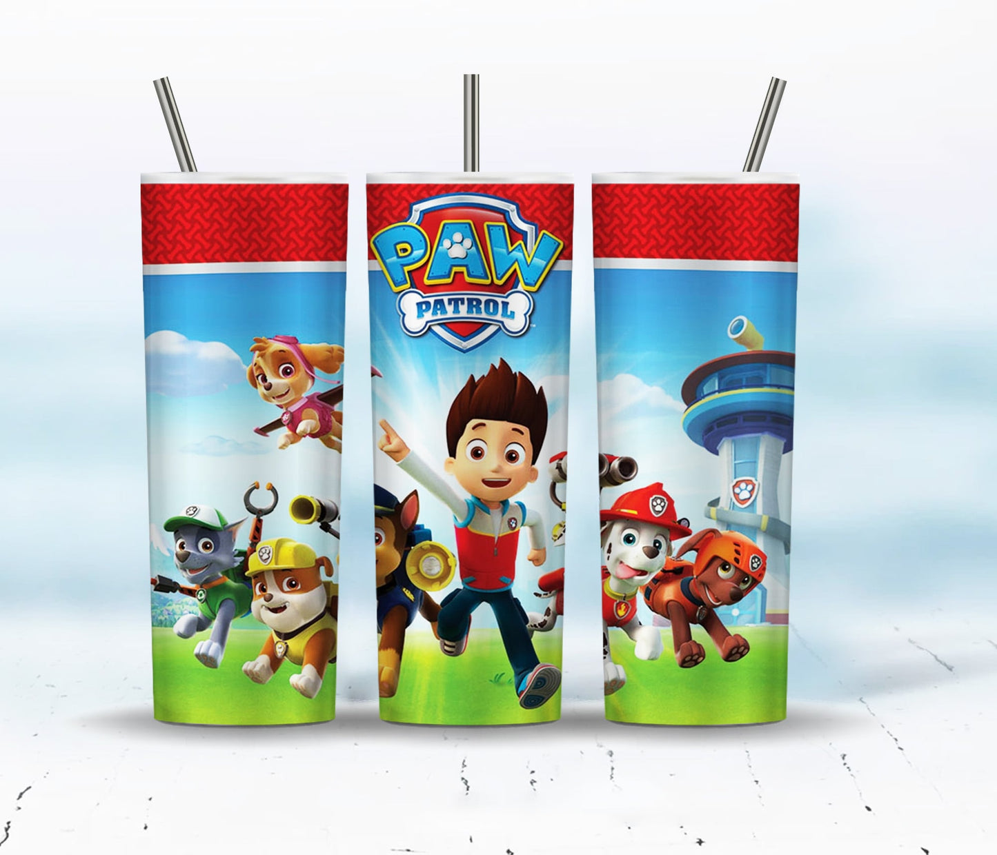 Cartoon Paw Patrol Tumbler 20oz Png, Entzückende Paw-ty Puppies Tumbler Wrap Designs, 20oz Tumbler PNG Download