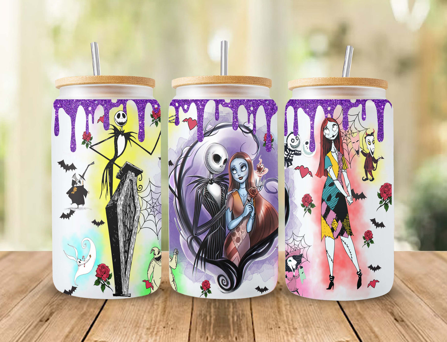 Gruseliger Film Nightmare Tumbler Wrap, 16oz Dosenglas, Jack und Sally Full Tumbler Wrap, Sublimationsdesign, Boo Bash, Jack Skellington Dosenglas 2 