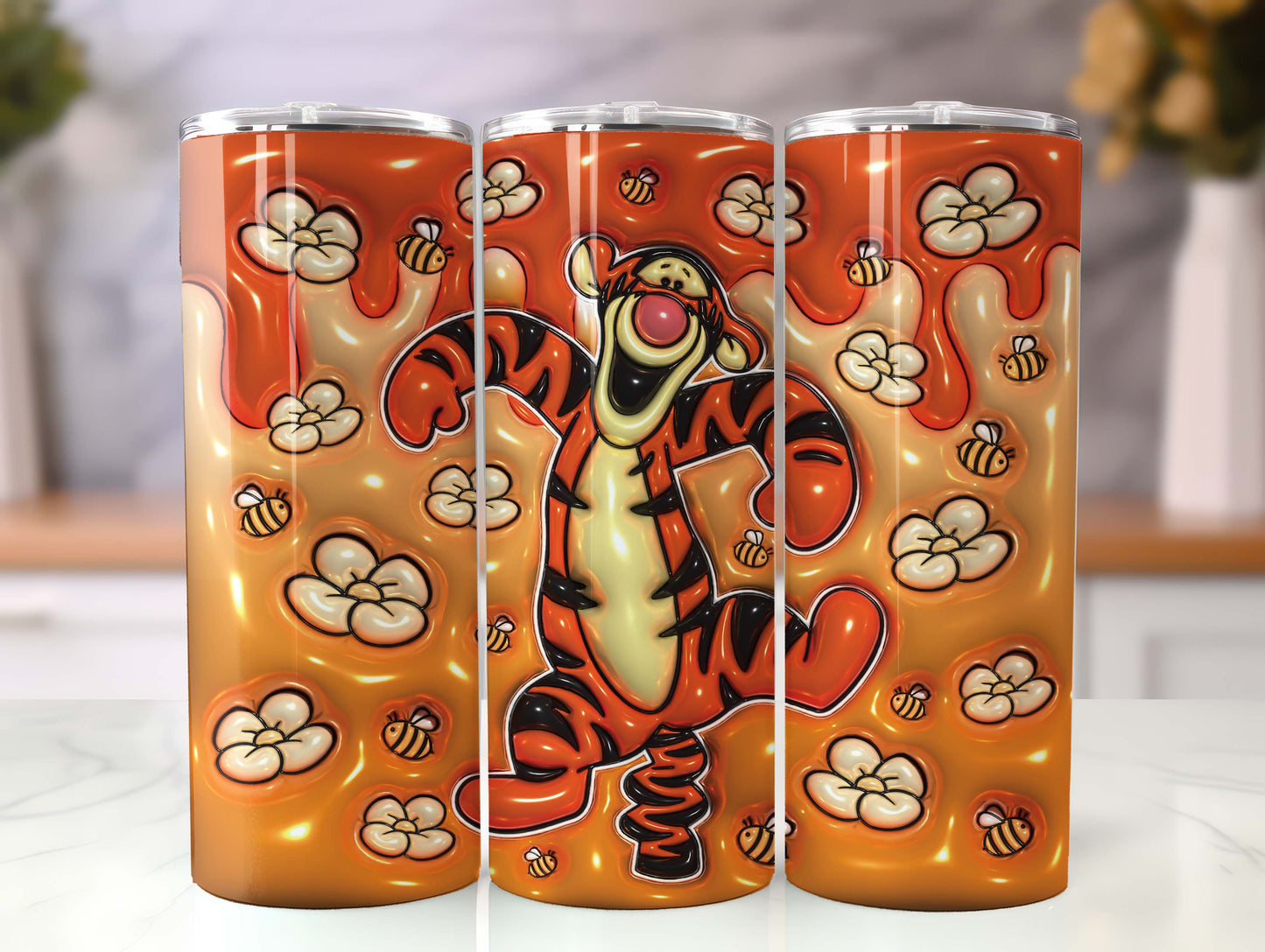 3D Inflated Cartoon Tumbler Wrap, Pooh Tumbler, 3D Winnie Inflated Tumbler Wrap, Puffy Pooh Bear Tumbler - VartDigitals