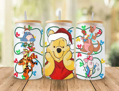 Weihnachts-Cartoon-16oz-Glasdosenverpackung PNG, Weihnachts-Libbey-Dosenverpackung, Libbey-Glasdose 16oz, Maus und Freunde, Puuh-Bär, Spielzeug, Grinch, Weihnachtsdosenverpackung, 16oz-Dosenverpackung