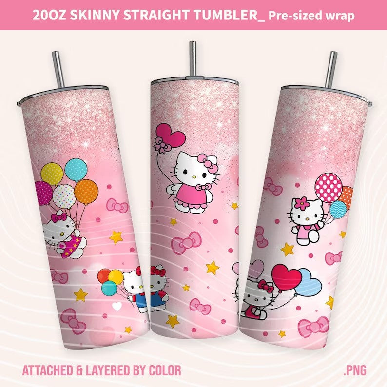 Kawaii Kitty Tumbler, Kitty Valentine, Kitty Coffee, 20oz Straight Skinny Wrap, Pink Cat Tumbler, Png Sublimation Design, Digital Download - VartDigitals