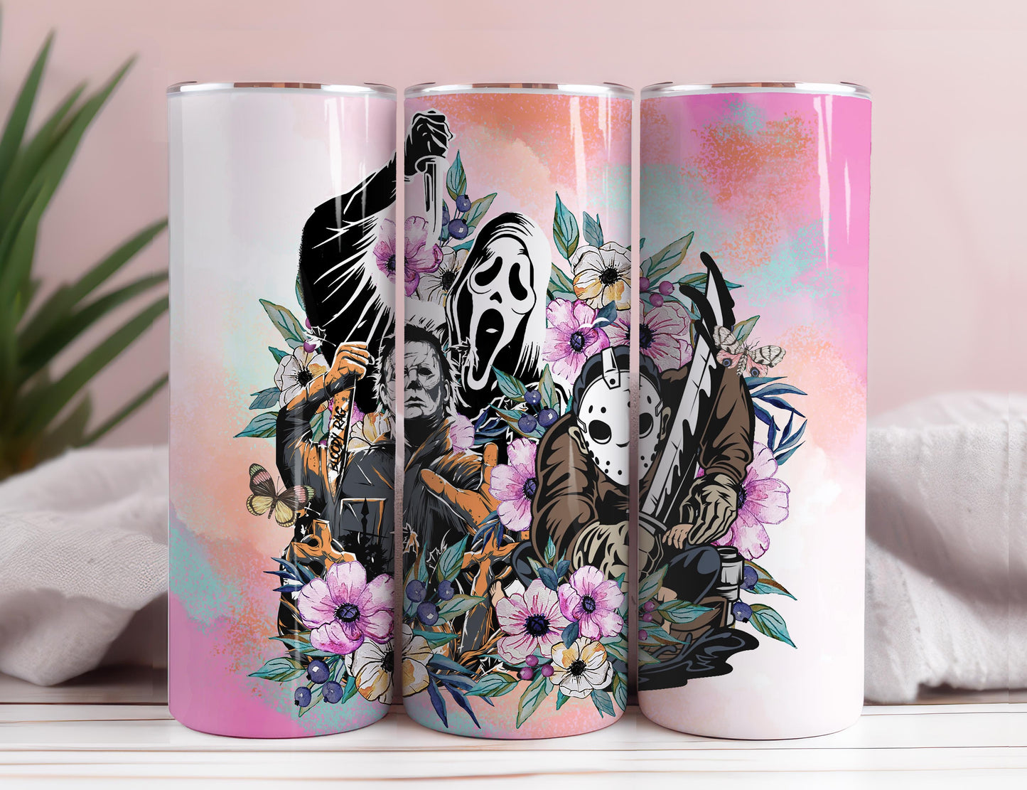 Horror Charaktere 20oz Skinny Straight Designs, Horror Film Tumbler Designs, Digitaler Download, Cartoon Charakter Tumbler Wrap PNG, PNG Download