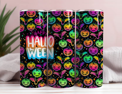 Bunte Halloween Kürbisse Tumbler Wrap, Buntes Kürbis Halloween Sublimation Design, 20oz Skinny Tumbler, Kürbis Tumbler PNG