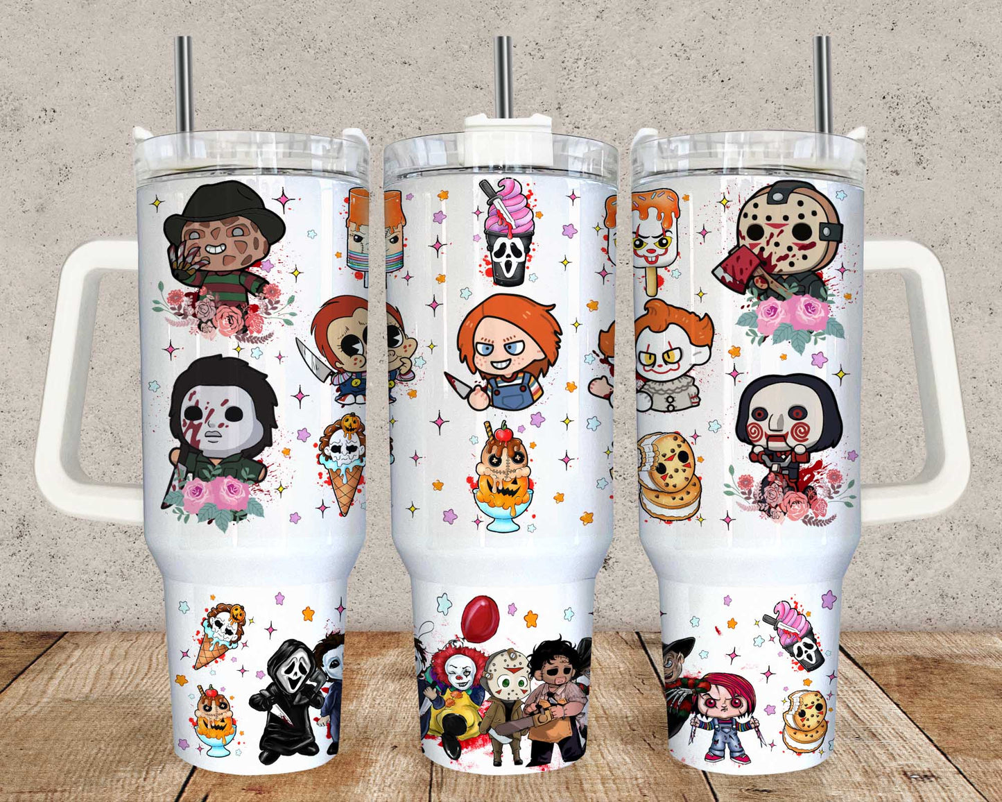 Pink Horror Tumbler Wrap Png, 40oz Cartoon Tumbler, 16oz Dose Glas, Halloween Sublimation, HorrorFilm, Horror Figuren, Png Download