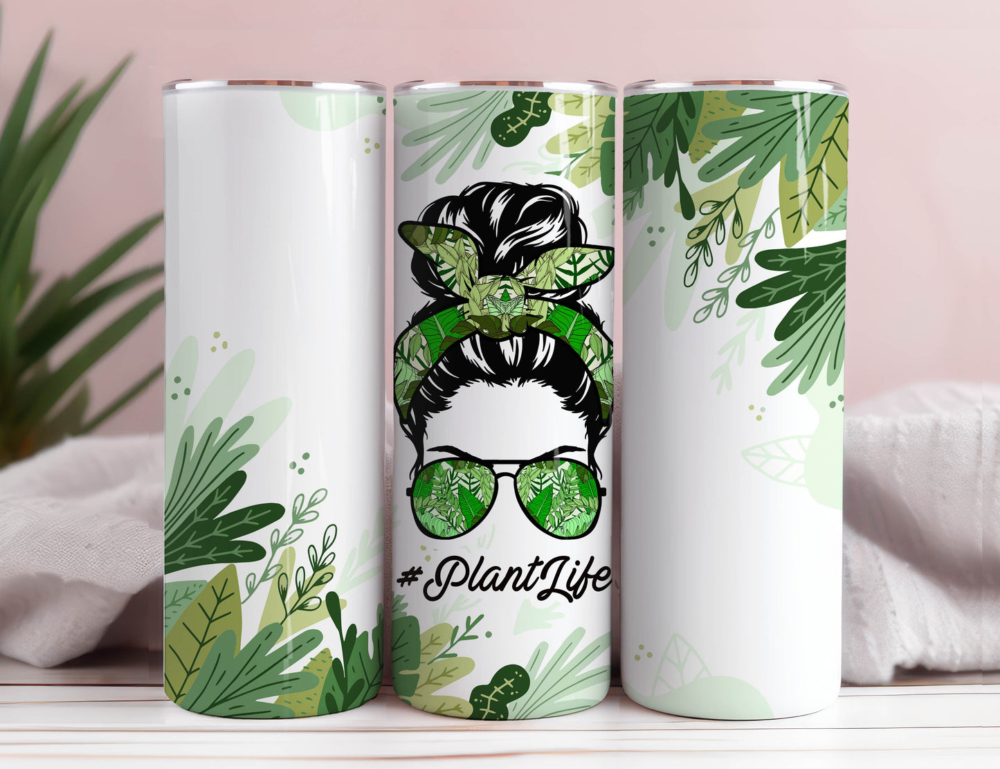 Zimmerpflanzen 20 oz Skinny Tumbler Pflanzen Mama Messy Bun Sublimation Design, Crazy Plant Lady Tumbler PNG 2